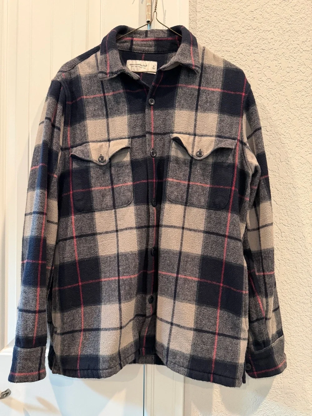 Men's Plaid Button-Up Jacket Shirt - Navy & Cream